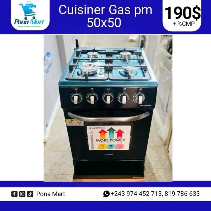 Cuisinière Liverpool Gaz 50x50 — 4 feux avec four