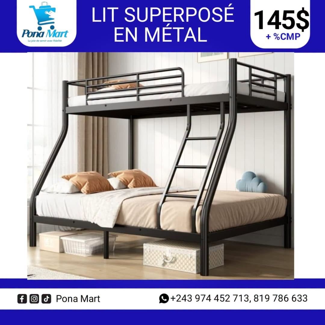 Lit superposé en métal — Adulte + Enfant
